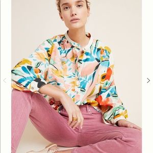 Poplin floral button down shirt